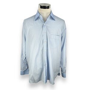 Marol Bologna Dress Shirt Mens 43 17 Blue White Striped Button Italy Cotton